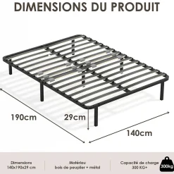Sommier cadre à lattes 140x190 cm, 2x14 rangs>Generique Hot