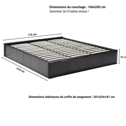 Weber Industries SOMMIER COFFRE 140 TORINO-1620-NOIR* Lit Double