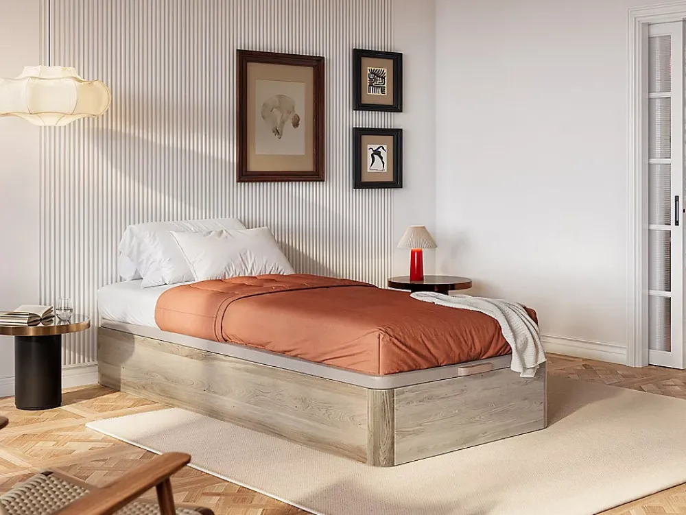 Vente-unique Sommier coffre 90 x 190 cm - Naturel clair - HESTIA de YSMÉE* Lit Coffre