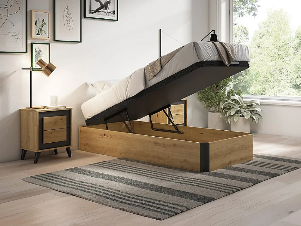 Sommier coffre 90 x 190 cm - Naturel clair et noir - NAMOSI de YSMÉE>Vente-unique