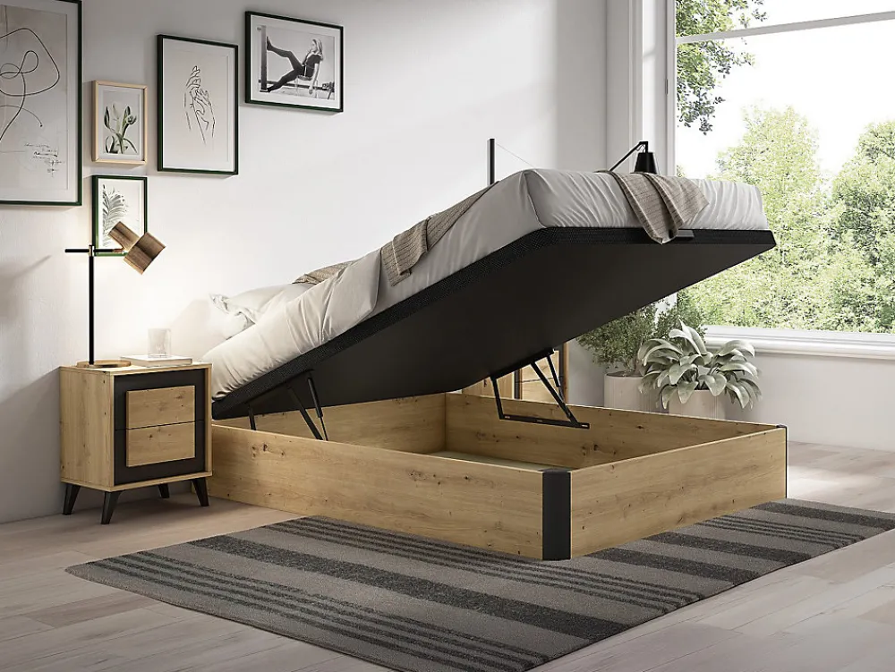 Sommier coffre 120 x 200 cm - Naturel clair et noir - NAMOSI de YSMÉE>Vente-unique Outlet