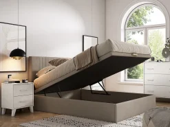 Sommier coffre 160 x 200 cm - Tissu beige - CENOVAS de YSMÉE>Vente-unique Discount