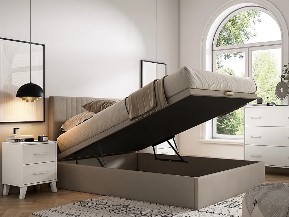 Sommier coffre 160 x 200 cm - Tissu beige - CENOVAS de YSMÉE>Vente-unique Discount