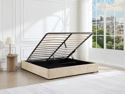 Vente-unique Sommier coffre 160 x 200 cm en tissu texturé - Beige - FIRMEO de YSMÉE* Sommier