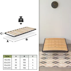 Monmobilierdesign Sommier Ergonomique à Lattes Larges Et Flexibles En Bois De Bouleau 80x200 Cm Sans Pieds* Sommier
