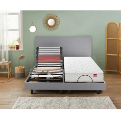 Epeda Sommier électrique HORIZON 80x200 Chiné Gris Lattes* Sommier