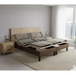 Essenzia Zen Sommier électrique EMOTION MARRON 2x70x190 Lattes et Plots* Sommier