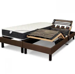 Essenzia Zen Sommier électrique EMOTION MARRON 2x70x190 Lattes et Plots* Sommier
