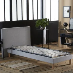 Sommier électrique matelas mémoire formex190gris clair 90x190><noscript><img width=