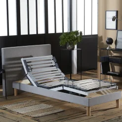Sommier électrique matelas mémoire formex190gris clair 90x190><noscript><img width=