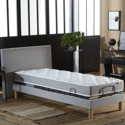 Sommier électrique matelas mémoire formex190gris clair 90x190><noscript><img width=