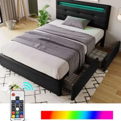 Sommier LED 2 Tiroirs 90x200cm Bois Tête Réglable Noir>Blackcolors Discount