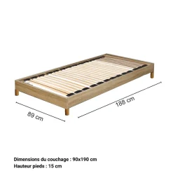 Sommier sur pied SOMKIT 90x190 / Décor Chêne blanchi><noscript><img width=