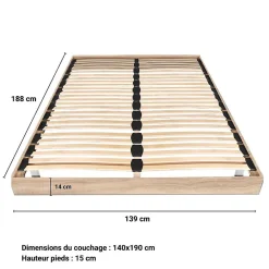 Sommier sur pied SOMKIT 140x190 / Décor Chêne blanchi><noscript><img width=