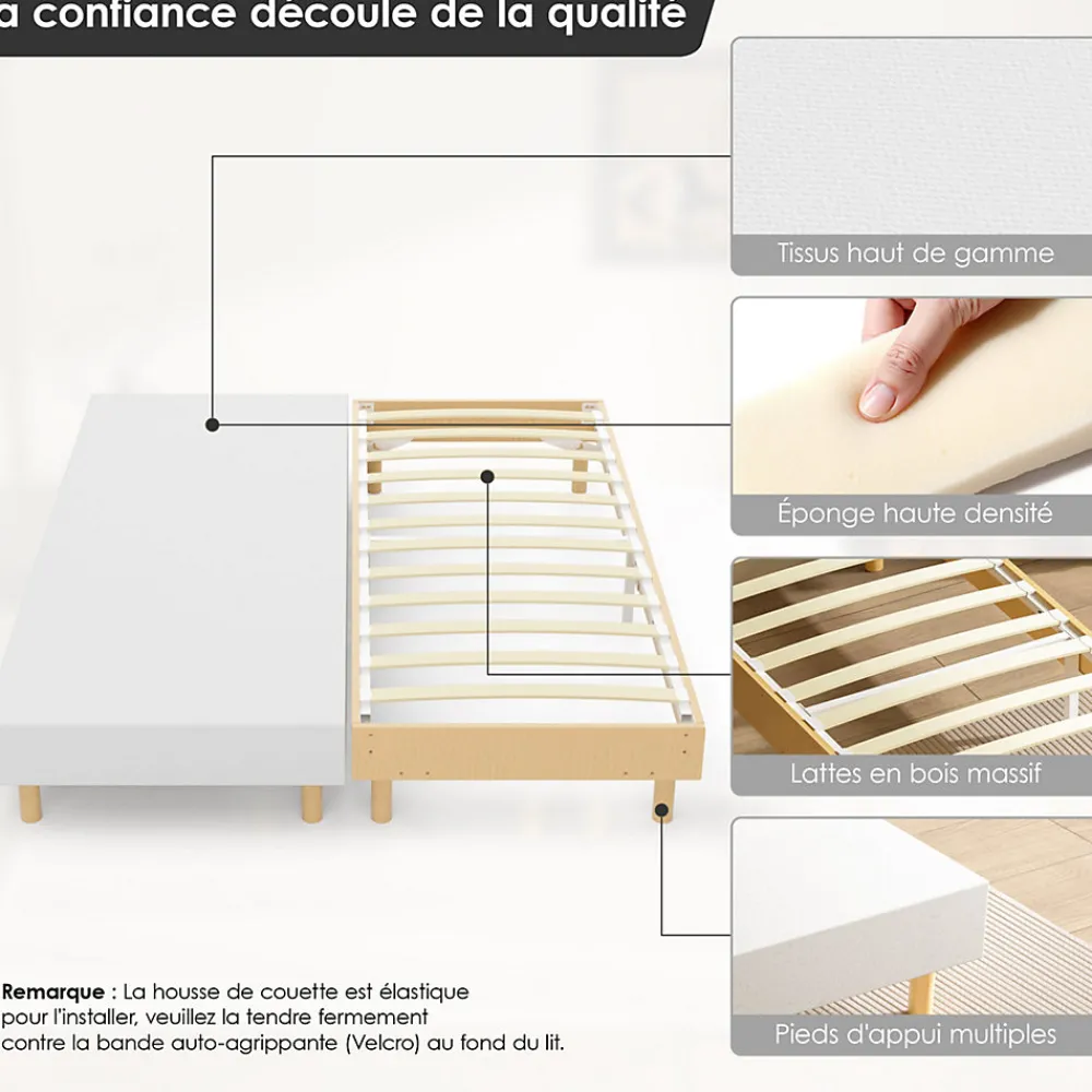 Sommier tapissé 160x200 cm(2x80x200), 12 pieds pour un maintien stable, hauteur 29 cm, housse amovible incluse>Teeno Online