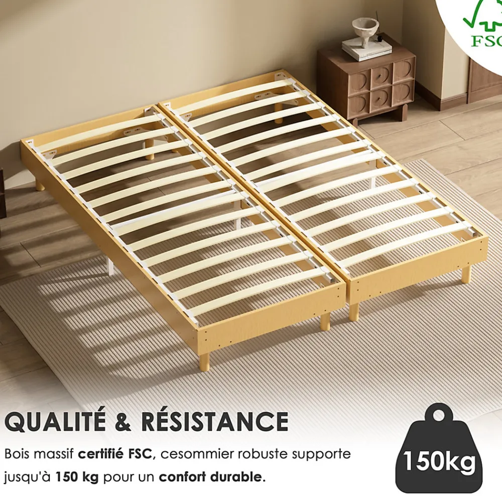 Sommier tapissé 160x200 cm(2x80x200), 12 pieds pour un maintien stable, hauteur 29 cm, housse amovible incluse>Teeno Online