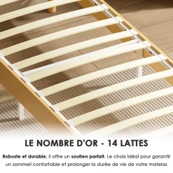 Teeno Sommier Tapissier à Lattes 80x200cm Blanc, 6 pieds* Sommier
