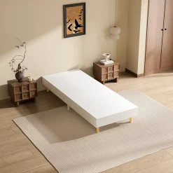Teeno Sommier Tapissier à Lattes 80x200cm Blanc, 6 pieds* Sommier