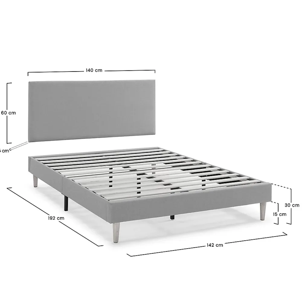 Vs Venta-Stock Sommier tapissier Aura + tête de lit 140x190 cm Gris Foncé, hauteur 30 cm* Sommier