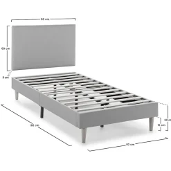 Vs Venta-Stock Sommier tapissier Aura + tête de lit 90x190 cm, Gris clair, hauteur 30 cm* Sommier