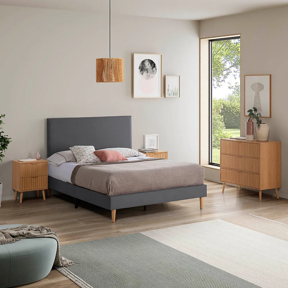 Vs Venta-Stock Sommier tapissier Aura + tête de lit 140x200 cm Gris Foncé, hauteur 30 cm* Sommier