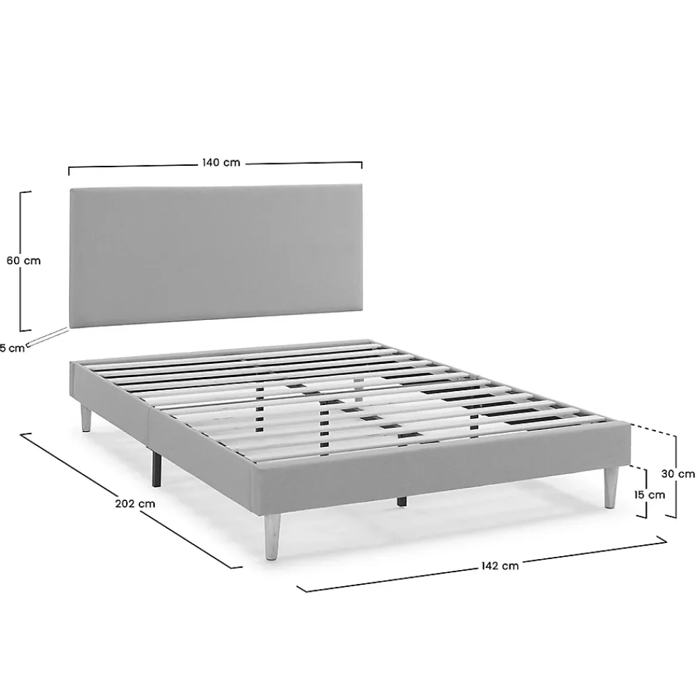 Vs Venta-Stock Sommier tapissier Aura + tête de lit 140x200 cm Gris Foncé, hauteur 30 cm* Sommier