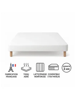 SOMMIER TAPISSIER BLANC 140x200 cm FABRICATION FRANÇAISE ARTISANALE PIEDS OFFERTS HAUTEUR avec PIEDS 27 cm><noscript><img width=