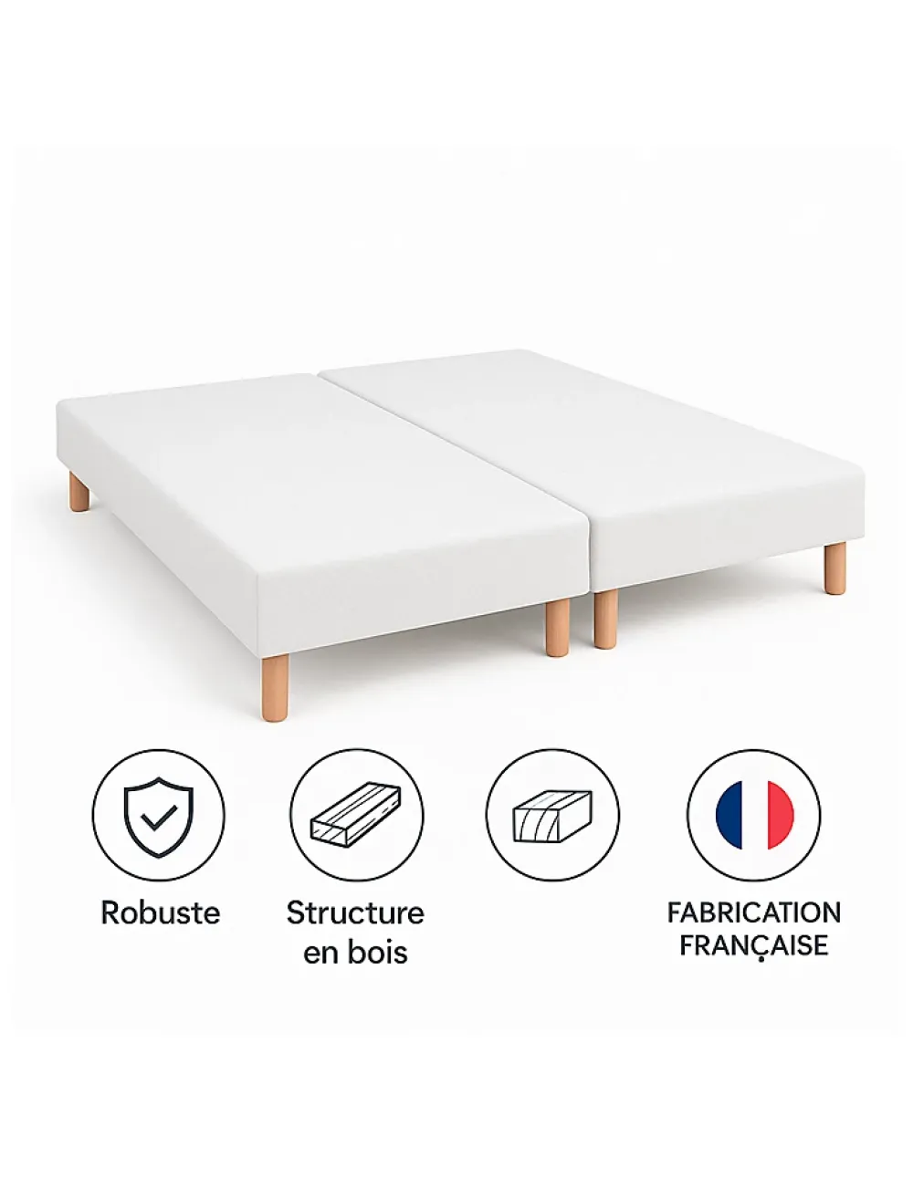 By Sommiflex. SOMMIER TAPISSIER BLANC 100x200x2 (200x200) FABRICATION FRANÇAISE ARTISANALE PIEDS OFFERTS HAUTEUR avec PIEDS 27 cm* Sommier
