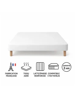 By Sommiflex. SOMMIER TAPISSIER BLANC 140x200 cm FABRICATION FRANÇAISE ARTISANALE PIEDS OFFERTS HAUTEUR avec PIEDS 27 cm* Sommier