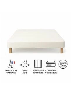 SOMMIER TAPISSIER BLANC 120x190 cm FABRICATION FRANÇAISE ARTISANALE PIEDS OFFERTS HAUTEUR avec PIEDS 27 cm><noscript><img width=