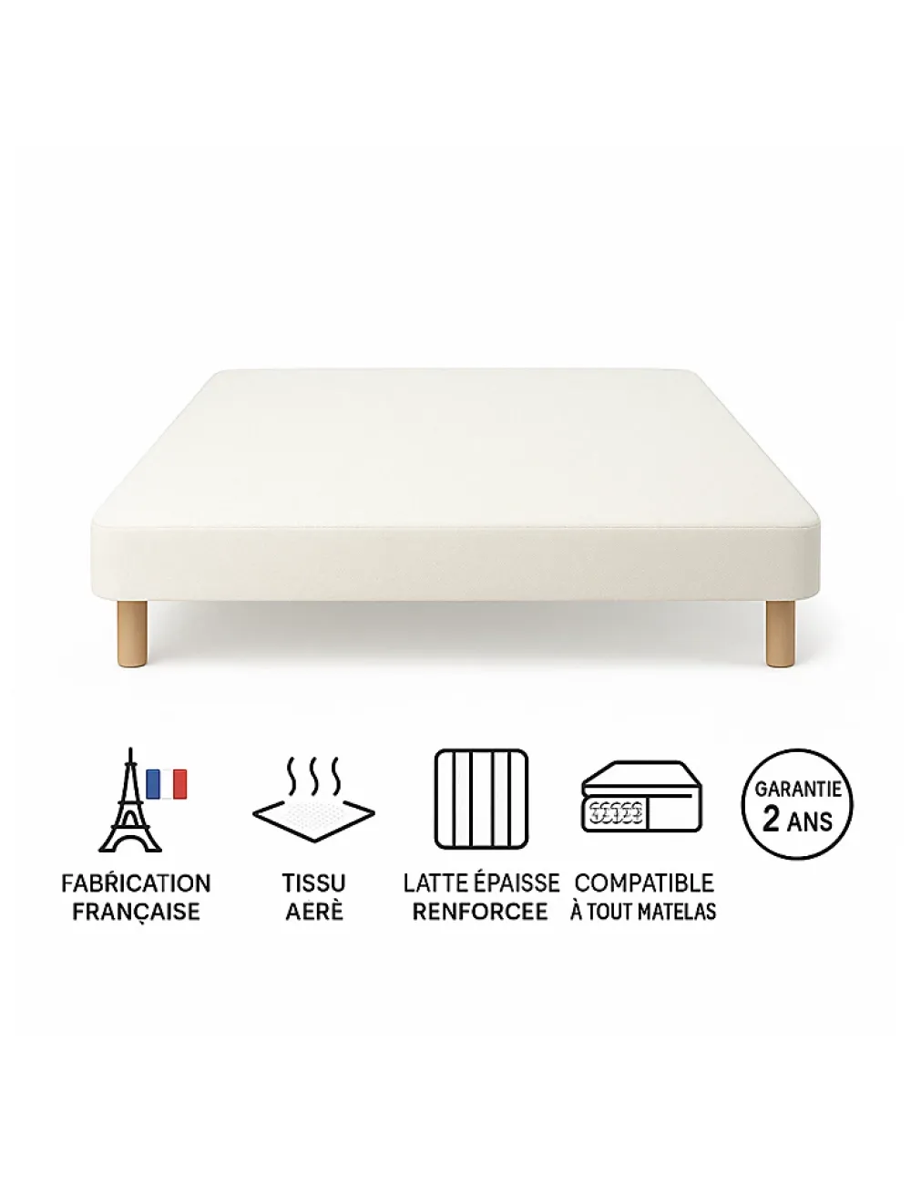 By Sommiflex. Sommier Tapissier Blanc 130x200 Fabrication Française Artisanale* Sommier
