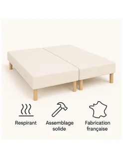 SOMMIER TAPISSIER BLANC 80x200x2 (160x200) FABRICATION FRANÇAISE ARTISANALE PIEDS OFFERTS HAUTEUR avec PIEDS 27 cm><noscript><img width=