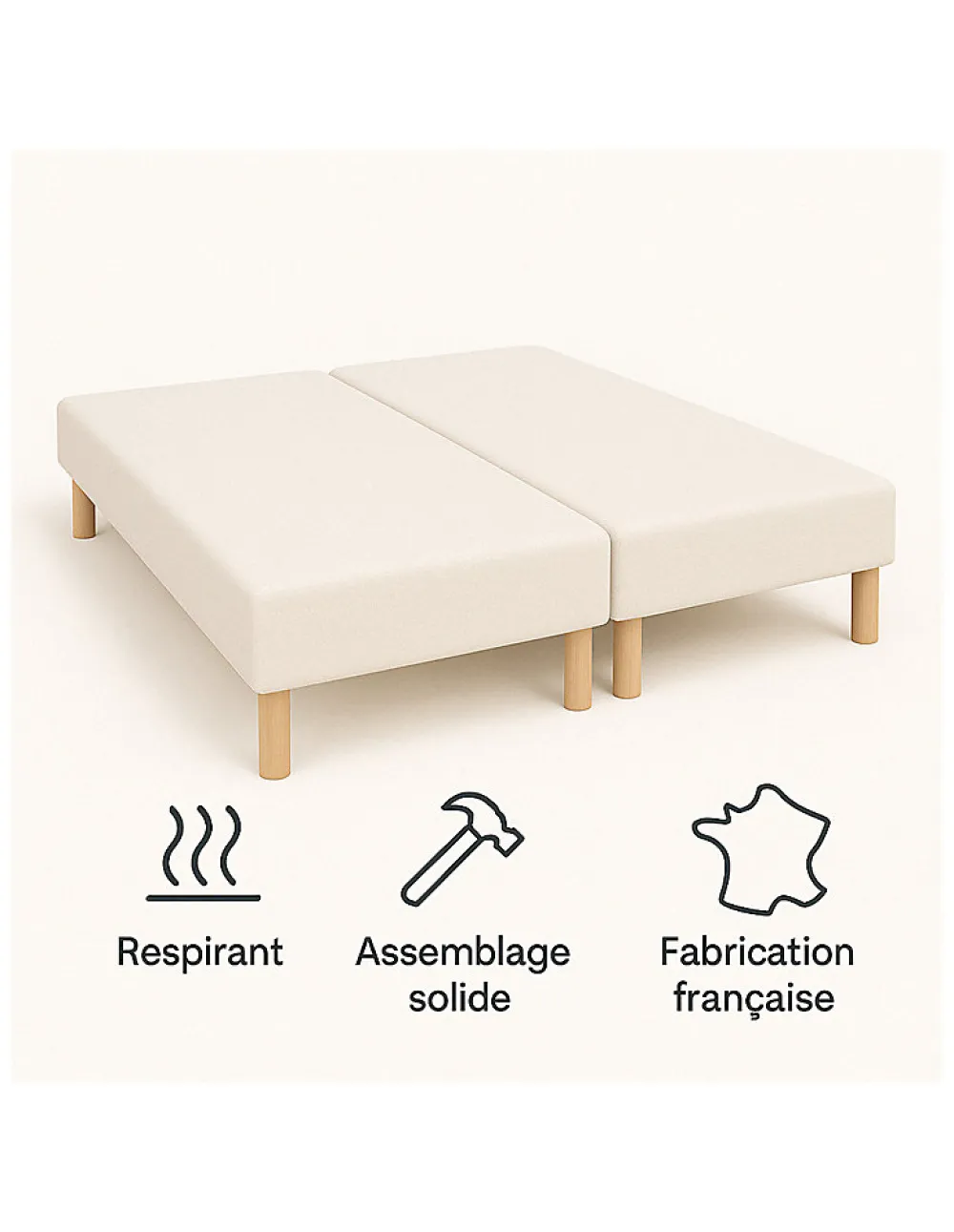 SOMMIER TAPISSIER BLANC 80x200x2 (160x200) FABRICATION FRANÇAISE ARTISANALE PIEDS OFFERTS HAUTEUR avec PIEDS 27 cm>By Sommiflex. Discount