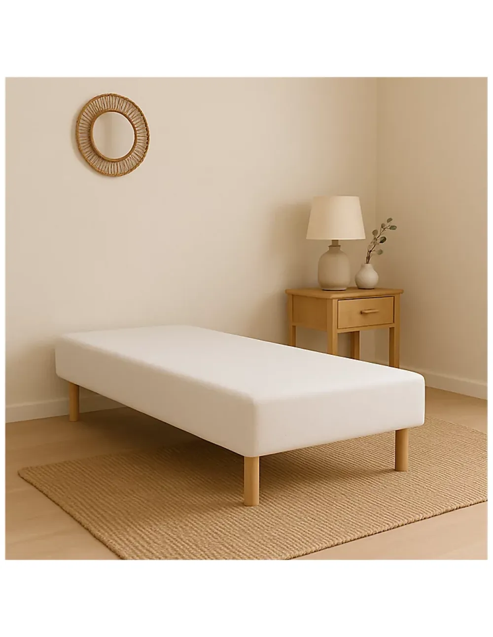 By Sommiflex. SOMMIER TAPISSIER BLANC 90x200 cm FABRICATION FRANÇAISE ARTISANALE PIEDS OFFERTS HAUTEUR avec PIEDS 27 cm* Sommier