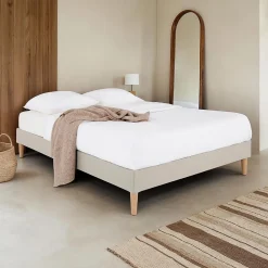 Idimex Sommier tapissier BREST 160 x 200 cm revêtement tissu - Beige* Sommier
