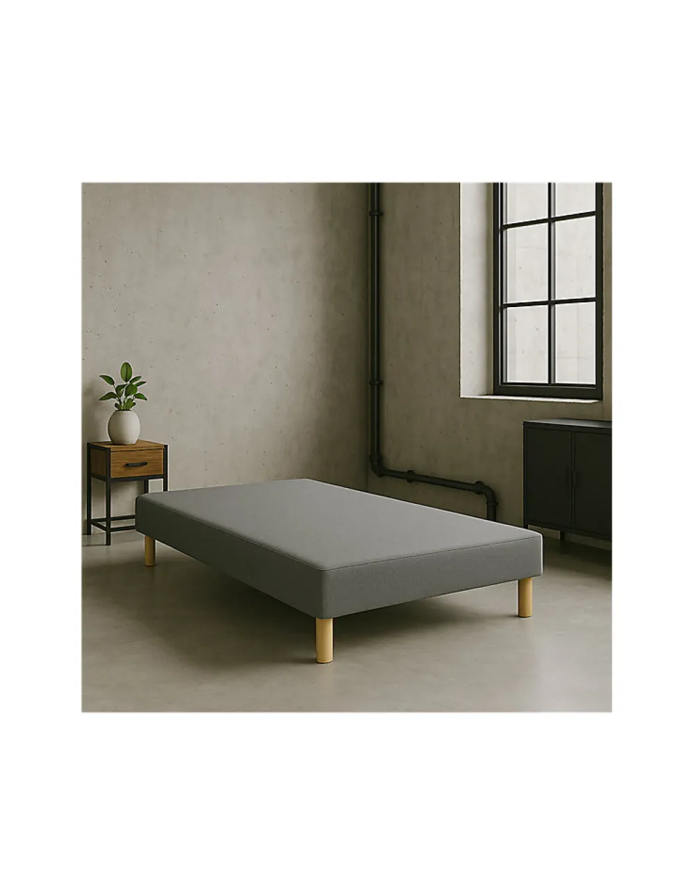 SOMMIER TAPISSIER GRIS 160x200 cm FABRICATION FRANÇAISE ARTISANALE PIEDS OFFERTS HAUTEUR avec PIEDS 27 cm>By Sommiflex. Best