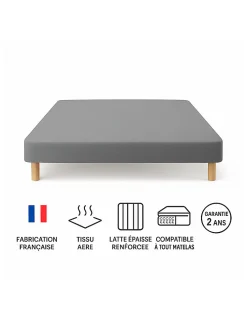 SOMMIER TAPISSIER GRIS 160x200 cm FABRICATION FRANÇAISE ARTISANALE PIEDS OFFERTS HAUTEUR avec PIEDS 27 cm><noscript><img width=