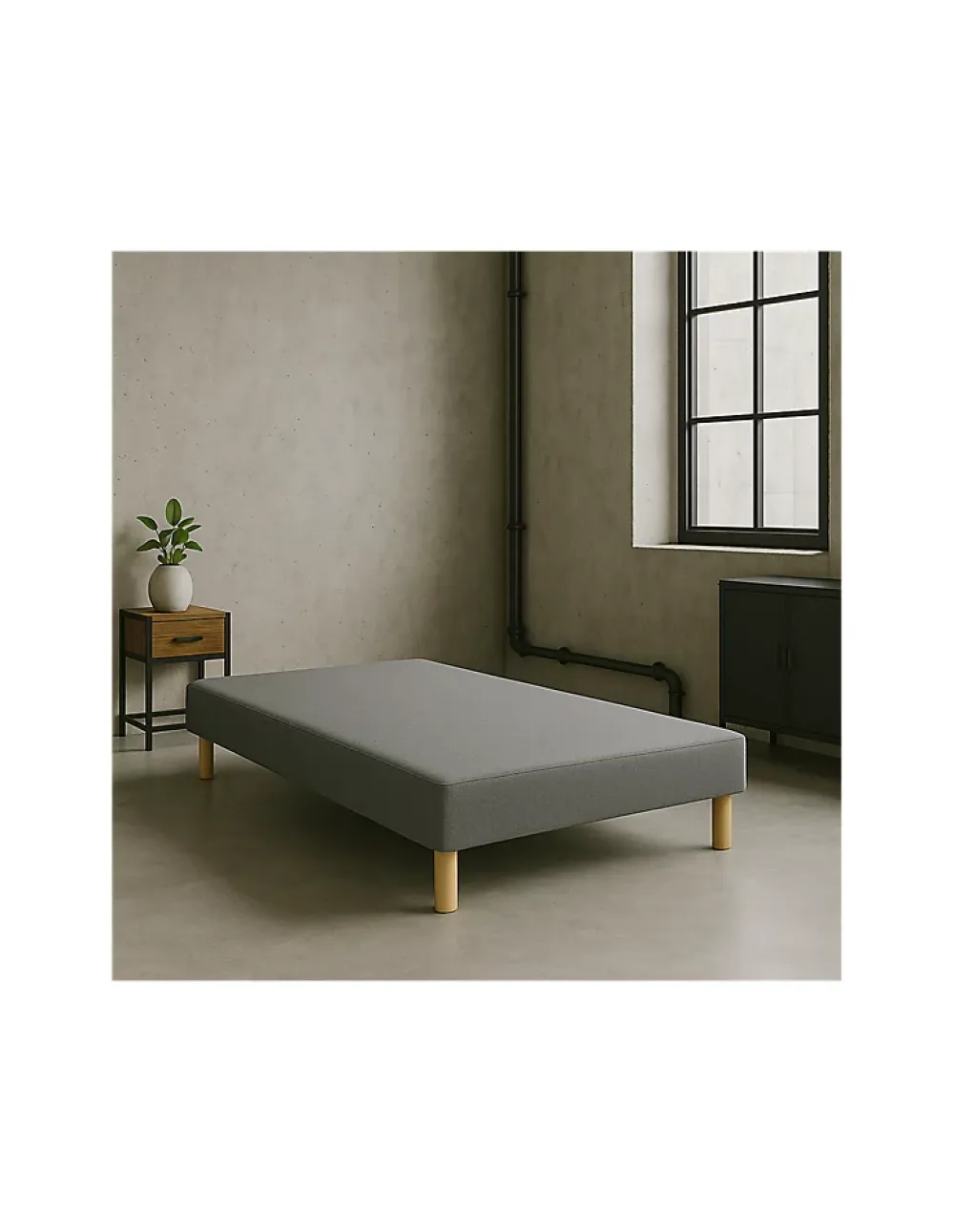 By Sommiflex. SOMMIER TAPISSIER GRIS 120x190 cm FABRICATION FRANÇAISE ARTISANALE PIEDS OFFERTS HAUTEUR avec PIEDS 27 cm* Sommier