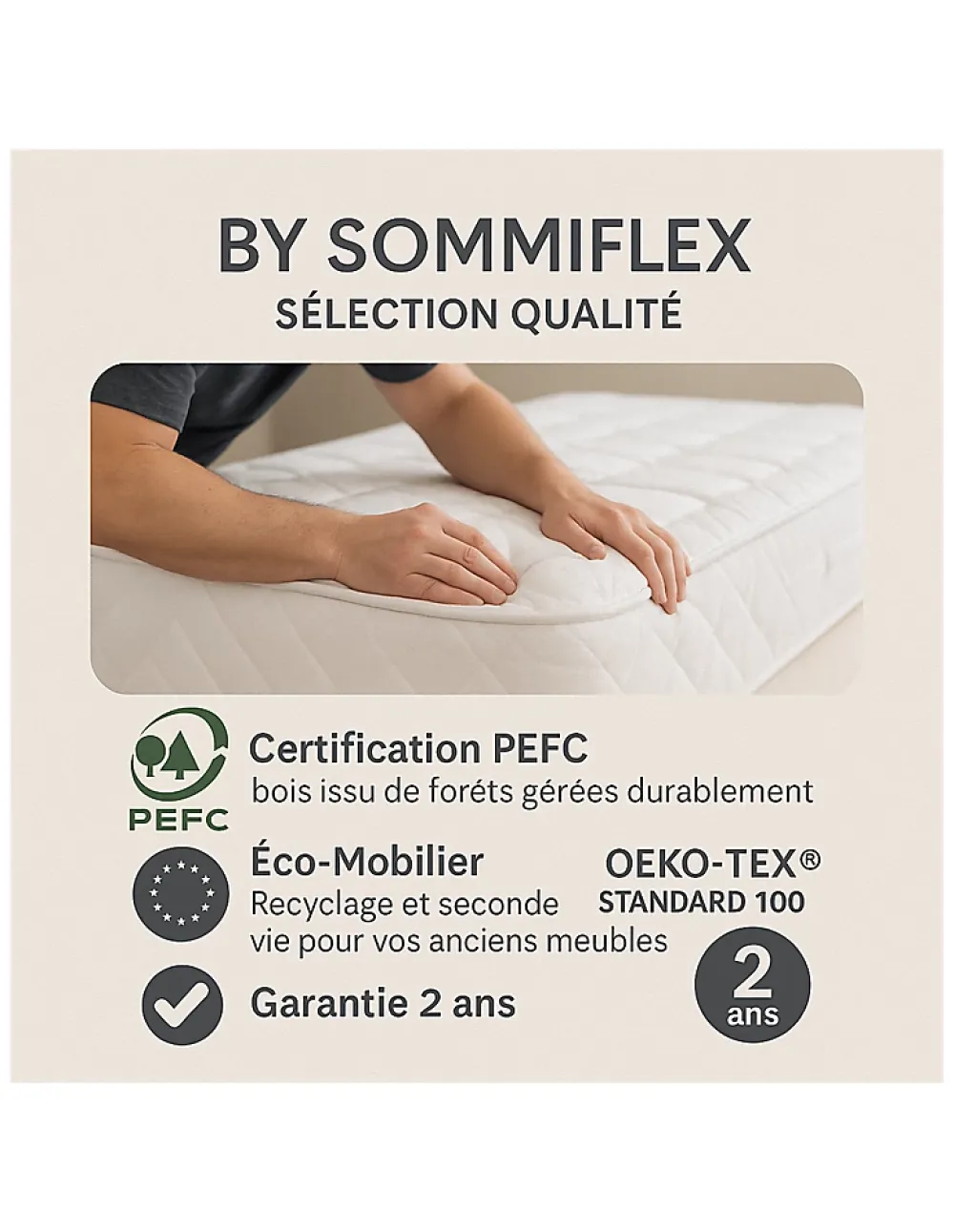 By Sommiflex. SOMMIER TAPISSIER GRIS 130x200 cm FABRICATION FRANÇAISE ARTISANALE PIEDS OFFERTS HAUTEUR avec PIEDS 27 cm* Sommier