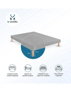 By Sommiflex. SOMMIER TAPISSIER GRIS 90x200 cm FABRICATION FRANÇAISE ARTISANALE PIEDS OFFERTS HAUTEUR avec PIEDS 27 cm* Sommier