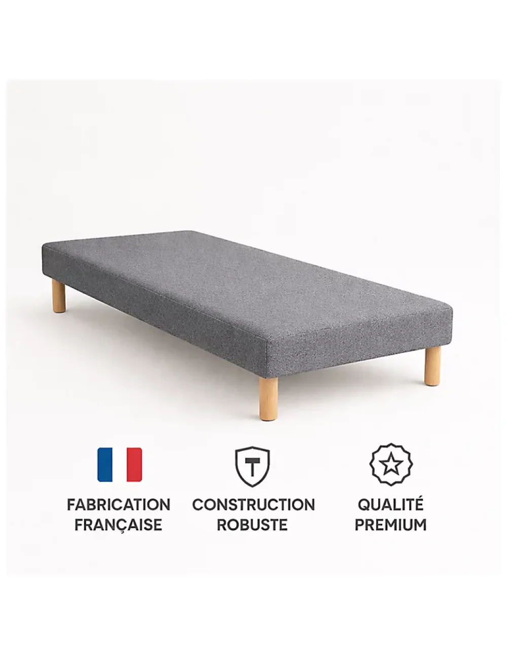 By Sommiflex. SOMMIER TAPISSIER GRIS 90x200 cm FABRICATION FRANÇAISE ARTISANALE PIEDS OFFERTS HAUTEUR avec PIEDS 27 cm* Sommier