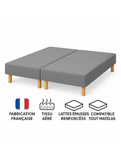 SOMMIER TAPISSIER GRIS 70x190x2 (140x190) FABRICATION FRANÇAISE ARTISANALE PIEDS OFFERTS HAUTEUR avec PIEDS 27 cm><noscript><img width=
