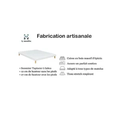 SOMMIER TAPISSIER GRIS 80x200x2 (160x200) FABRICATION FRANÇAISE ARTISANALE PIEDS OFFERTS HAUTEUR avec PIEDS 27 cm><noscript><img width=