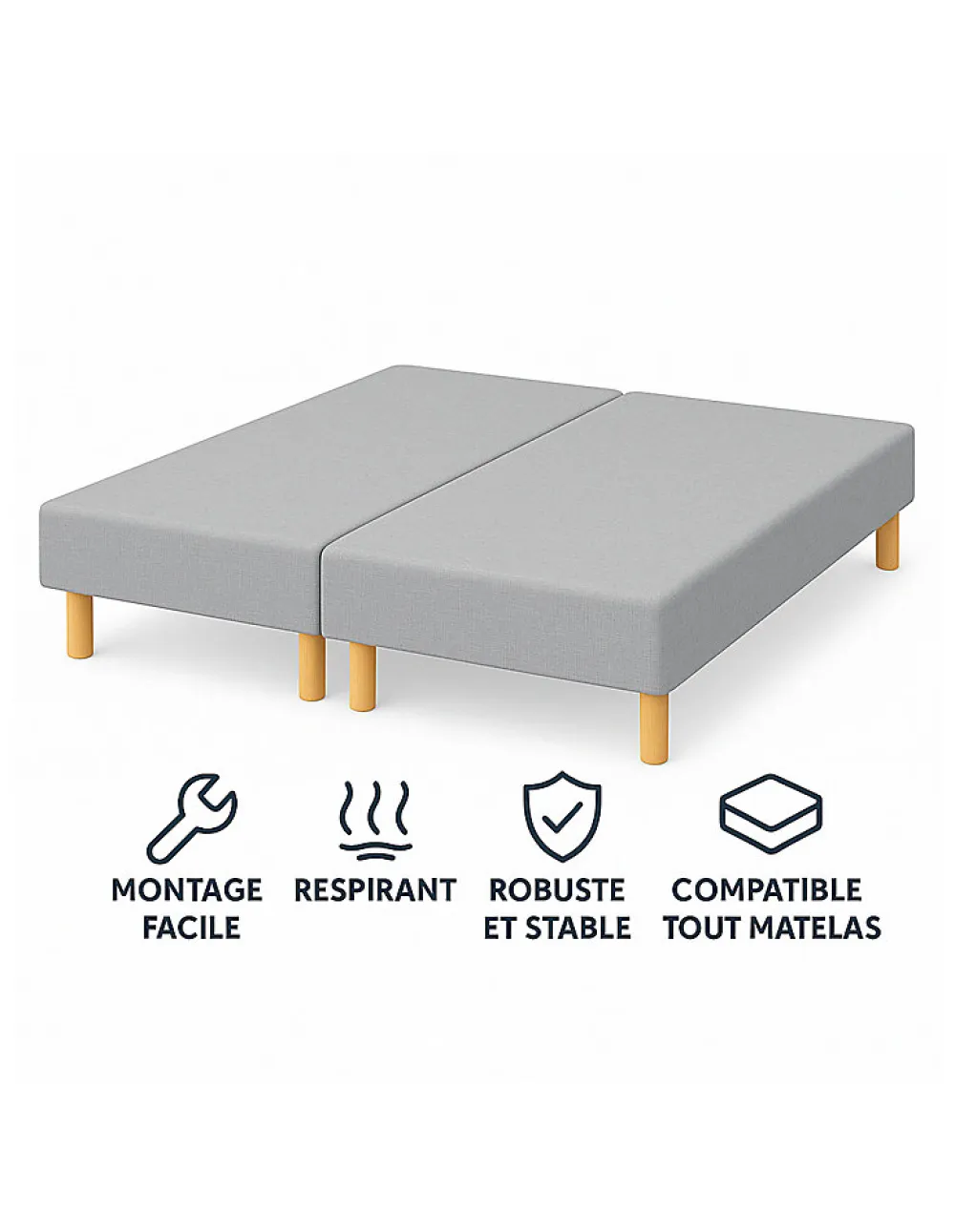 SOMMIER TAPISSIER GRIS 100x200x2 cm (200x200) FABRICATION FRANÇAISE ARTISANALE PIEDS OFFERTS HAUTEUR avec PIEDS 27 cm>By Sommiflex. Best