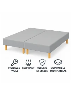 SOMMIER TAPISSIER GRIS 100x200x2 cm (200x200) FABRICATION FRANÇAISE ARTISANALE PIEDS OFFERTS HAUTEUR avec PIEDS 27 cm><noscript><img width=