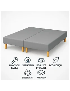 SOMMIER TAPISSIER GRIS 100x200x2 (200x200) FABRICATION FRANÇAISE ARTISANALE PIEDS OFFERTS HAUTEUR avec PIEDS 27 cm><noscript><img width=