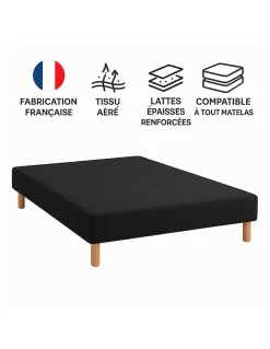 SOMMIER TAPISSIER NOIR 120x190 cm FABRICATION FRANÇAISE ARTISANALE PIEDS OFFERTS HAUTEUR avec PIEDS 27 cm>By Sommiflex. Best