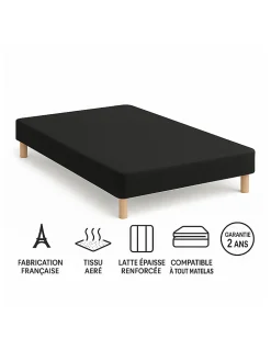 SOMMIER TAPISSIER NOIR 140x190 cm FABRICATION FRANÇAISE ARTISANALE PIEDS OFFERTS HAUTEUR avec PIEDS 27 cm><noscript><img width=