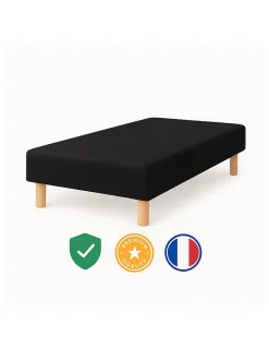 SOMMIER TAPISSIER NOIR 90x190 cm FABRICATION FRANÇAISE ARTISANALE PIEDS OFFERTS HAUTEUR avec PIEDS 27 cm><noscript><img width=