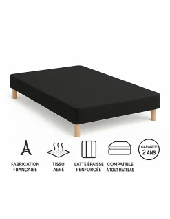 By Sommiflex. SOMMIER TAPISSIER NOIR 130x190 cm FABRICATION FRANÇAISE ARTISANALE PIEDS OFFER* Sommier